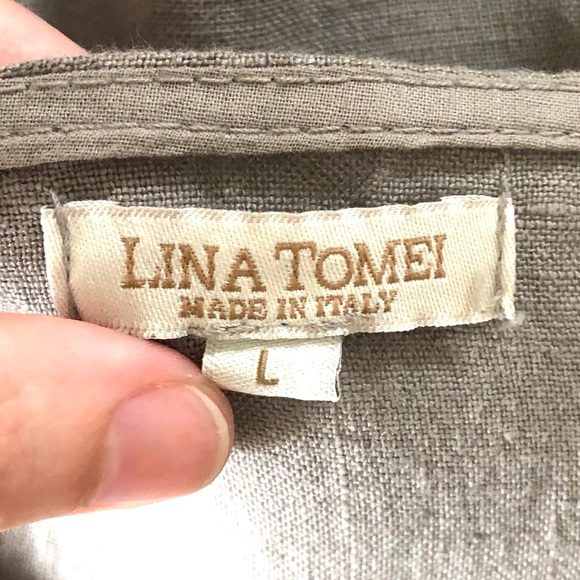 Lina Tomei Linen Beaded Neck Italian Dress sz L - Picture 9 of 11